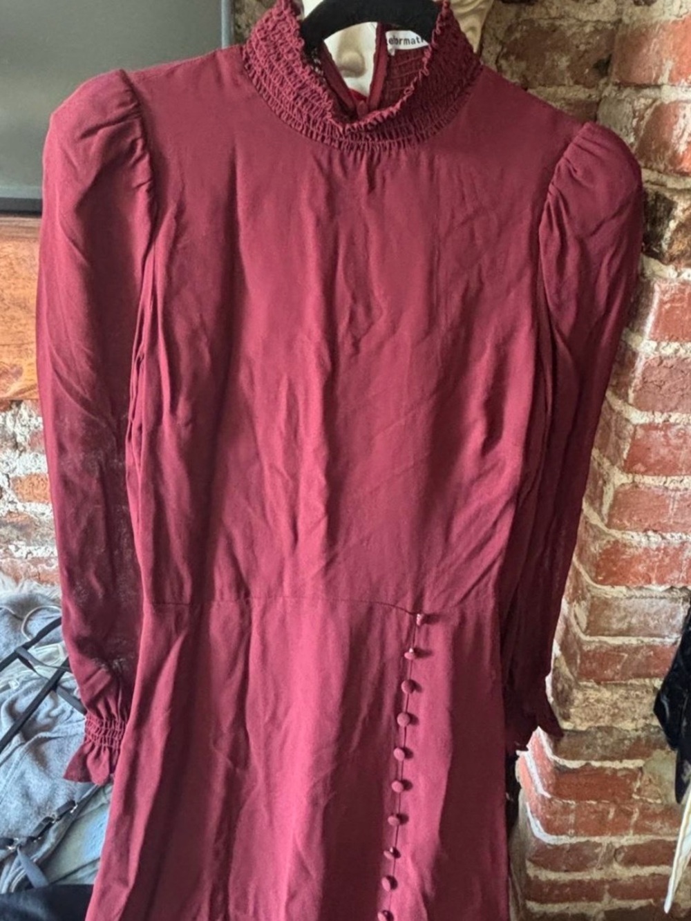 Reformation Vintage-Inspired Burgundy Long Sleeve High-Neck Dress size 2 NWT